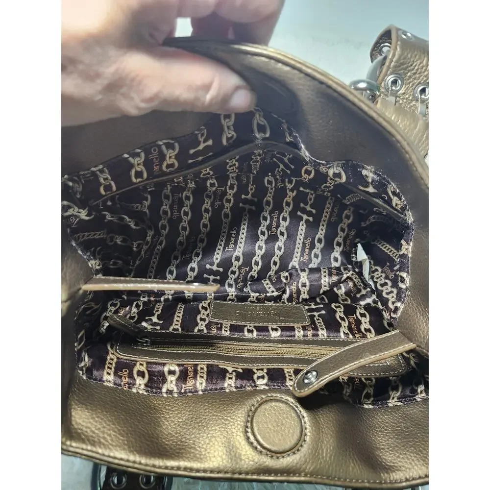 Tignanello Leather Buckle Shoulder Bag Bronze Metallic Y2K Contemporary